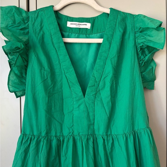 Amanda Uprichard size M Dress Elegant Green Ruffled Tiered Midi - Picture 2 of 7